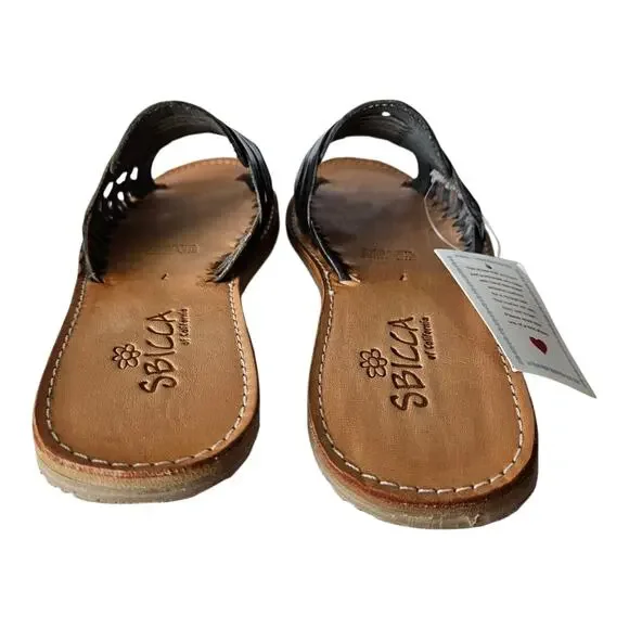 SBICCA Women's 7 Lawrin Woven Huarache Slide Sandal Black Leather Flats NEW - Picture 6 of 9